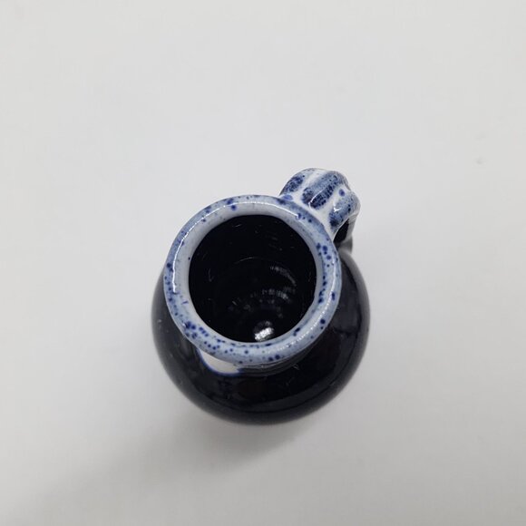 Miniature Black & Blue Speckled Ceramic Jug Vase With Handle 2.5" - Picture 6 of 7